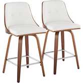 Gianna Swivel Counter Stool in Walnut Wood & Light White Leatherette with Chrome Footrest (Set of 2)